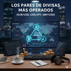 Los pares de divisas más operados (EUR/USD, USD/JPY, GBP/USD).